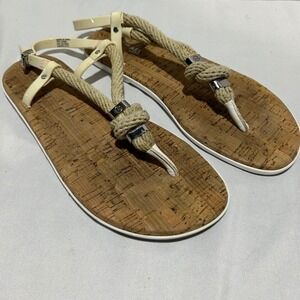 Michael‎ Kors Womens Beige Thong Sandals Size 7 Rope Cork Flip Flop Flats